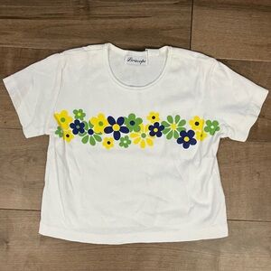 Vintage Periscope Girls Size XL (16) White Floral Short Sleeve Shirt